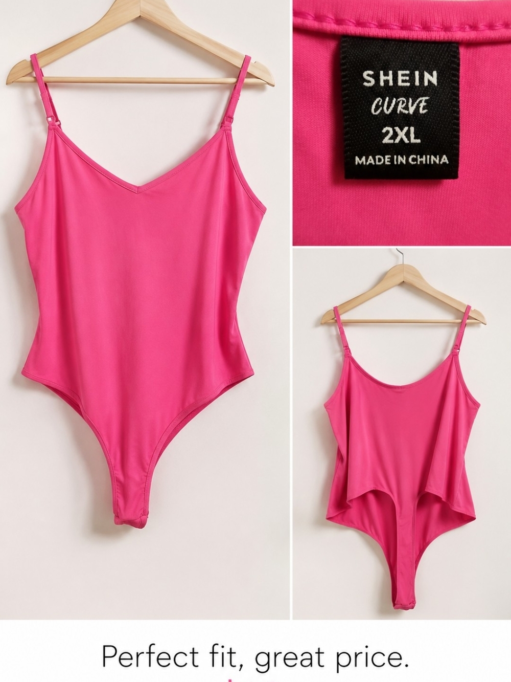 SHEIN Curve Hot Pink V‑Neck Spaghetti Strap Bodysuit